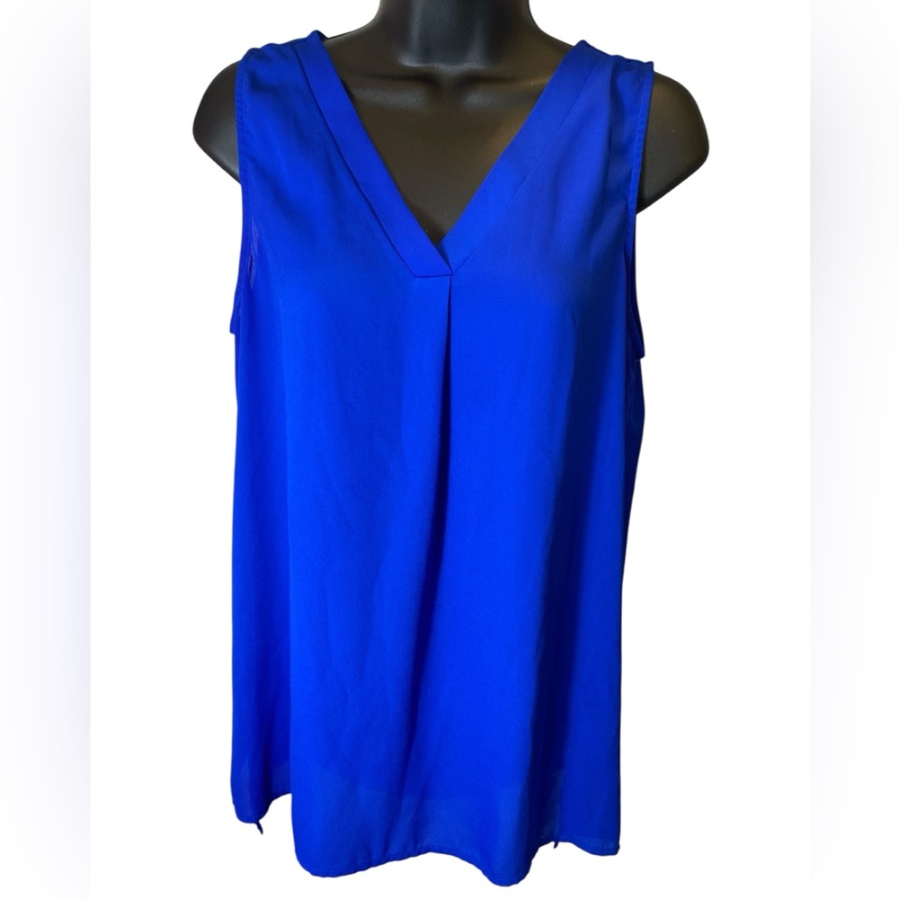 Pleione Sleeveless Royal Blue V-Neck Blouse | Size Small